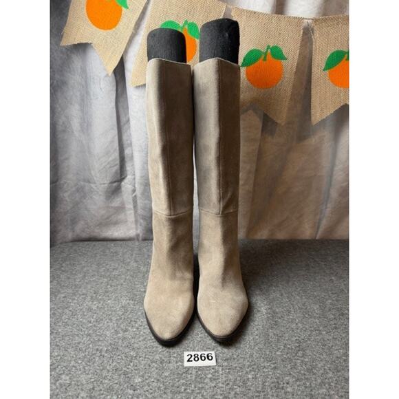 Nine West Boots Womens Size 6M Taupe CEYNOTE Suede Mid Calf Pointed Toe Heels - Picture 7 of 7